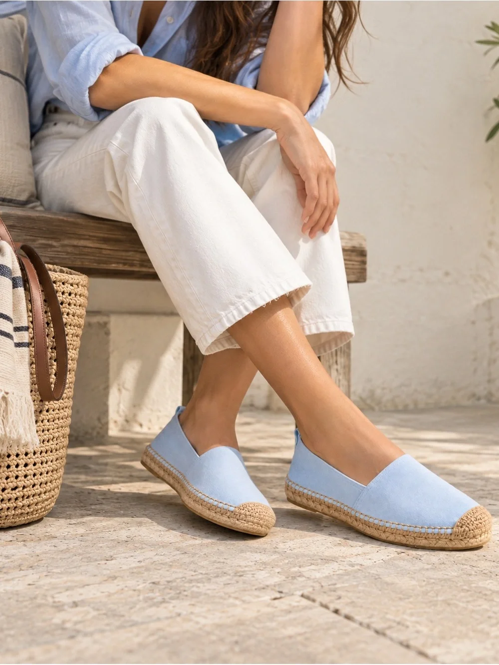 J.Crew NWOT Light Blue Canvas Espadrille Flats Made in Spain Size 7